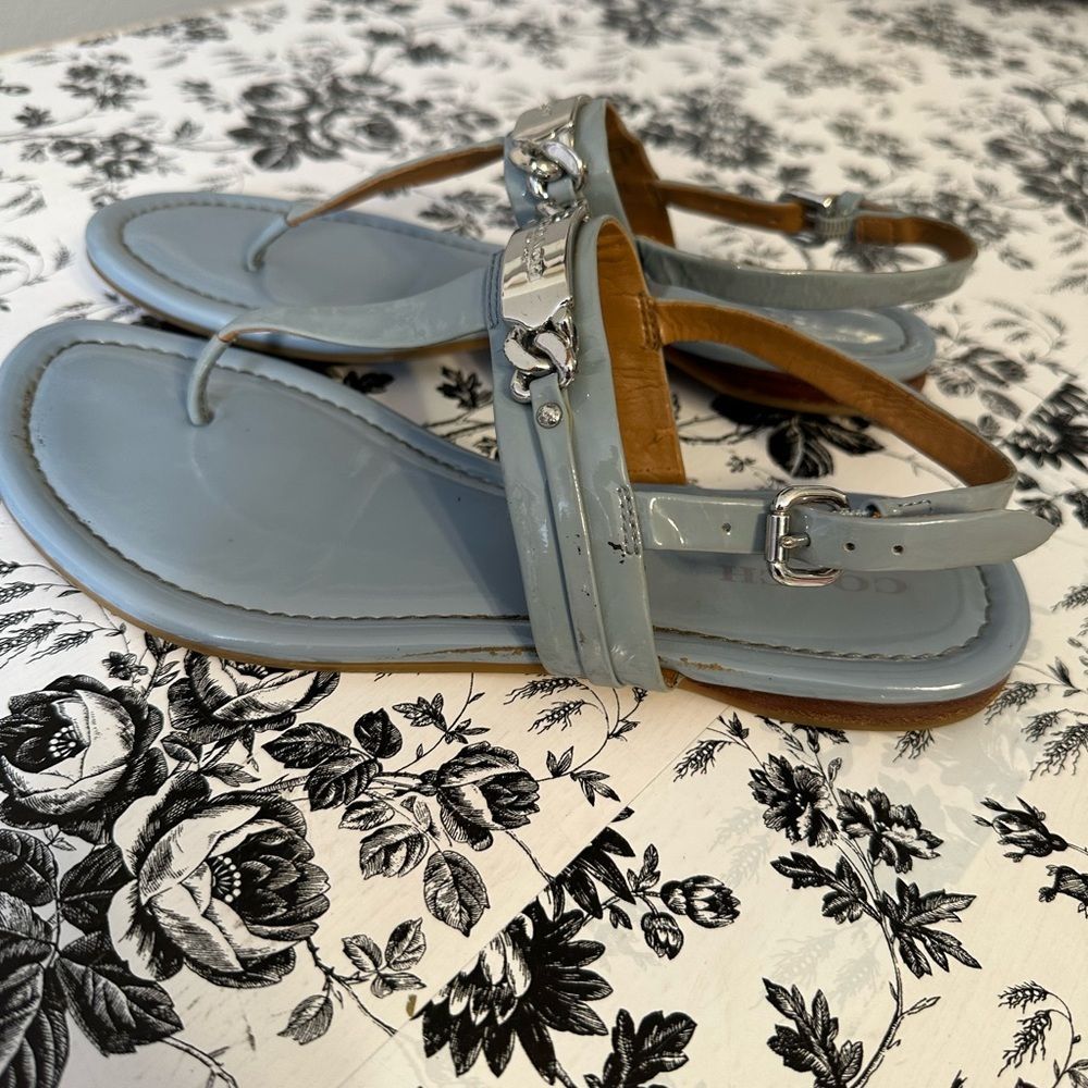 Coach Catherine Light Blue/Gray T-Strap Sandals with Silver Hardware - Picture 5 of 10